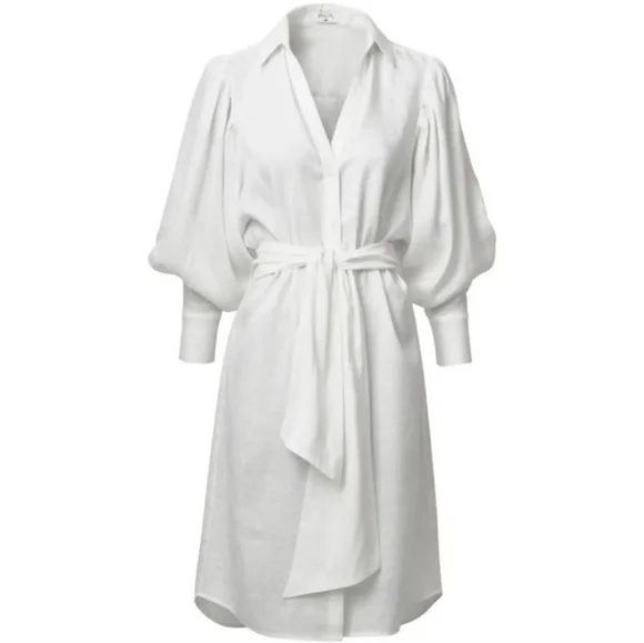 JOHANNA ORTIZ x H&M WHITE LINEN SHIRT DRESS LONG SLEEVE BUTTO-UP WOMEN'S  LARGE